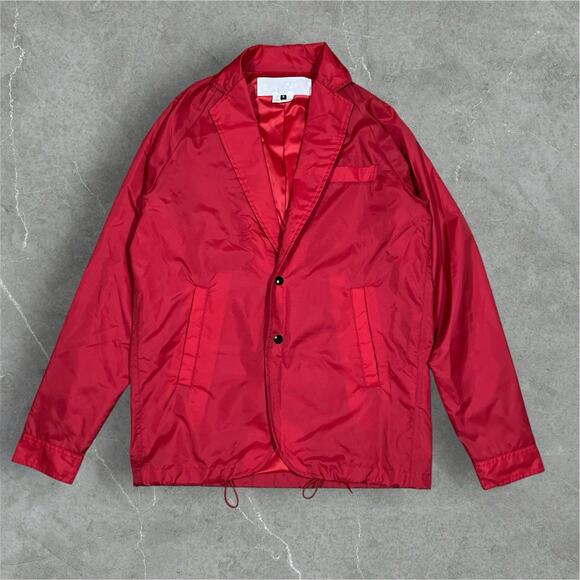 Ganryu Comme Des Garçons Red Lapel Nylon Coat Jacket Small Japan Made Designer - Picture 2 of 13